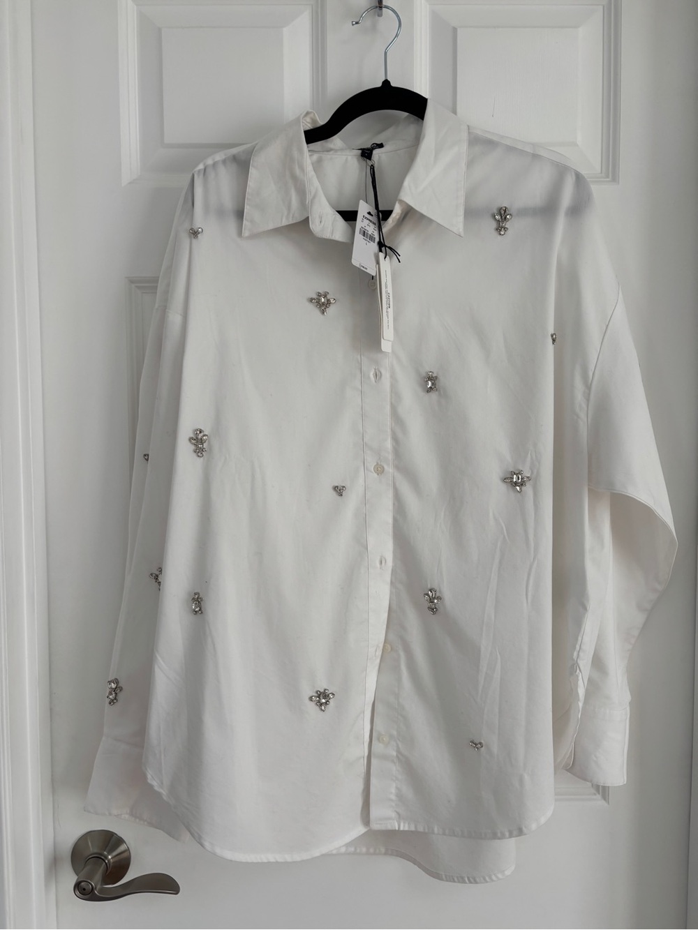 Express White Jeweled Button-Up Blouse